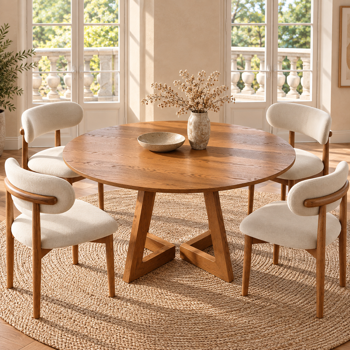 Mid-Century Modern Round Wooden Dining Table