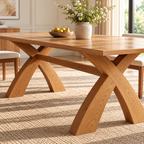 79" Mid-Century Rattan Chair Wooden Dining Table Set