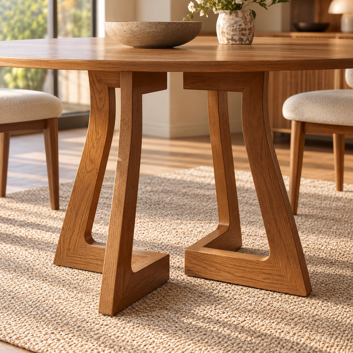 Mid-Century Modern Round Wooden Dining Table