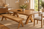 79" Mid-Century Rattan Chair Wooden Dining Table Set