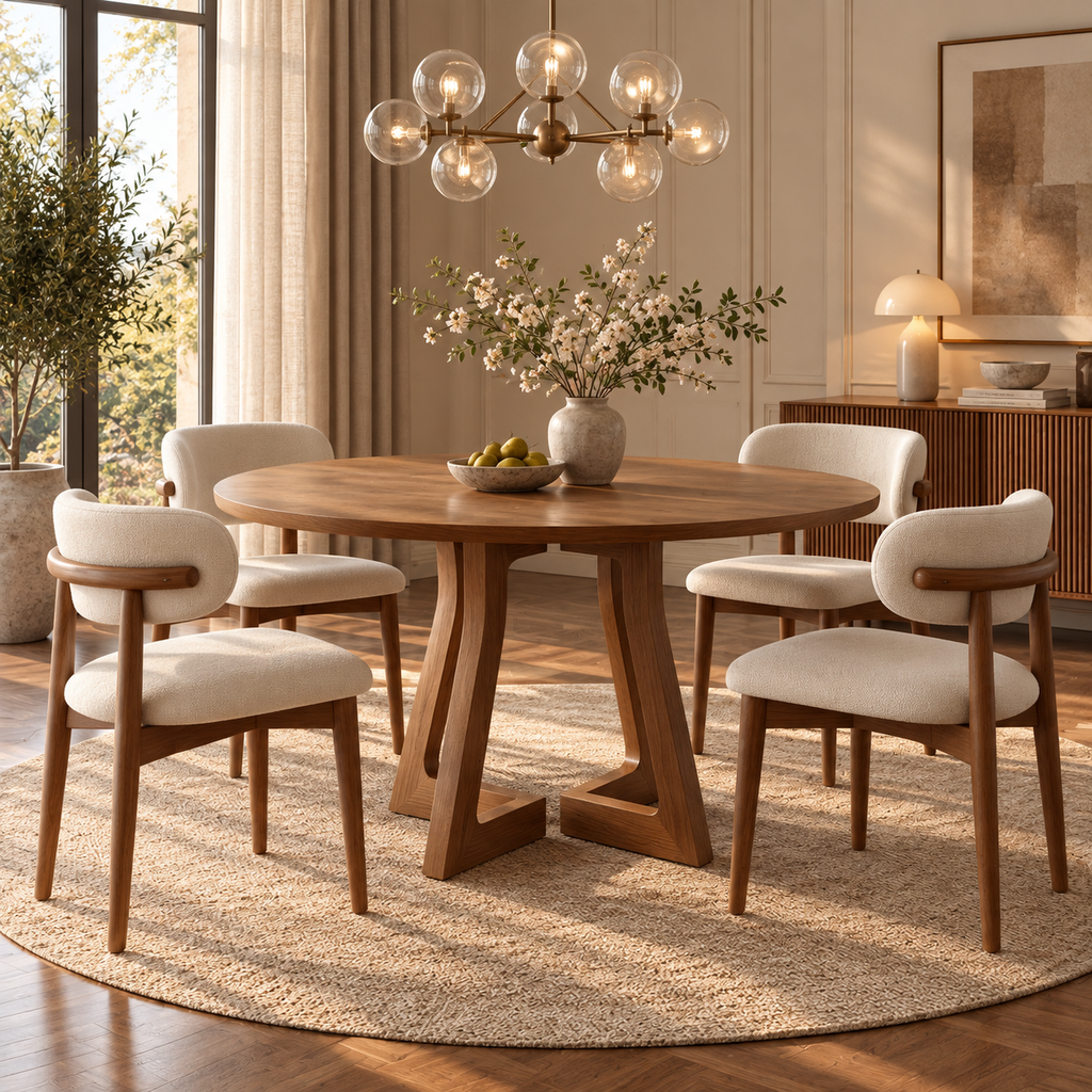 Mid-Century Modern Round Wooden Dining Table