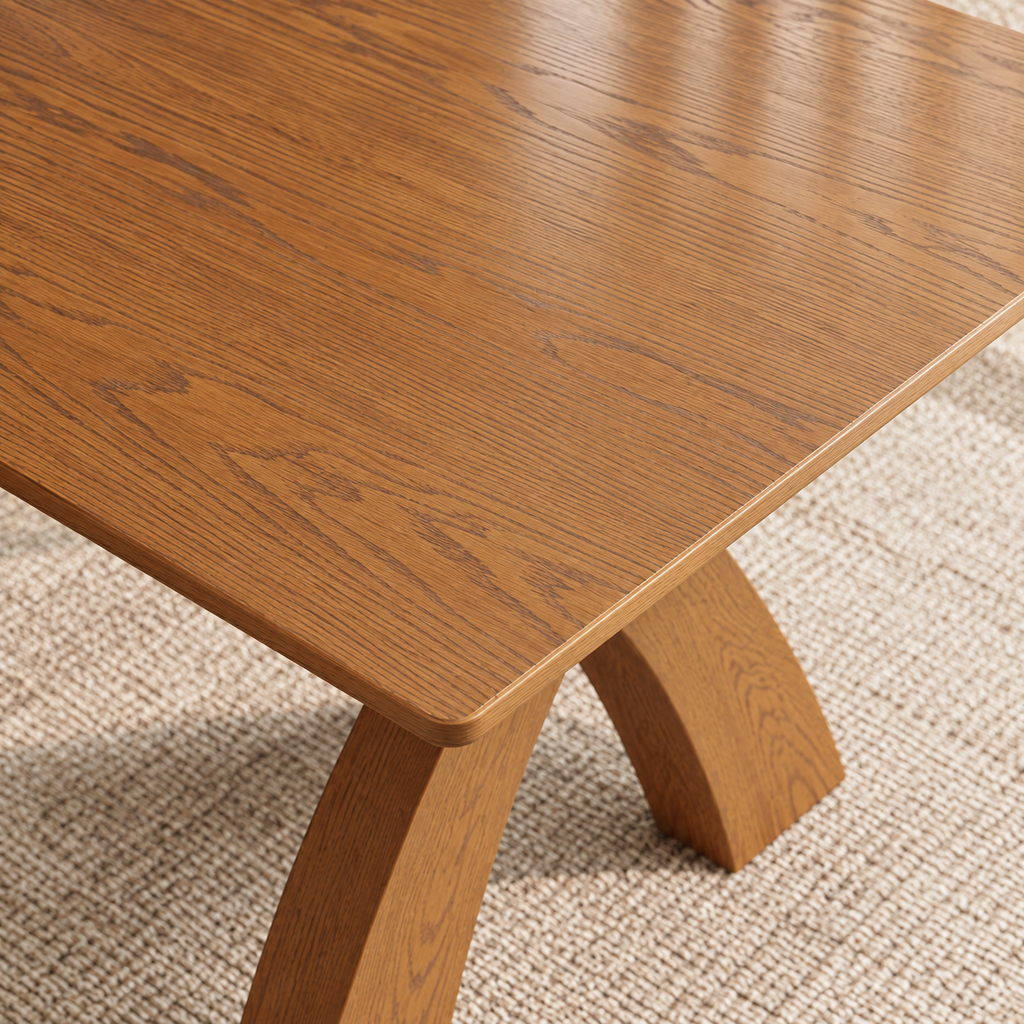 79" Mid-Century Rattan Chair Wooden Dining Table Set