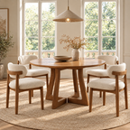 Mid-Century Modern Round Wooden Dining Table