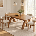 79" Mid-Century Rattan Chair Wooden Dining Table Set