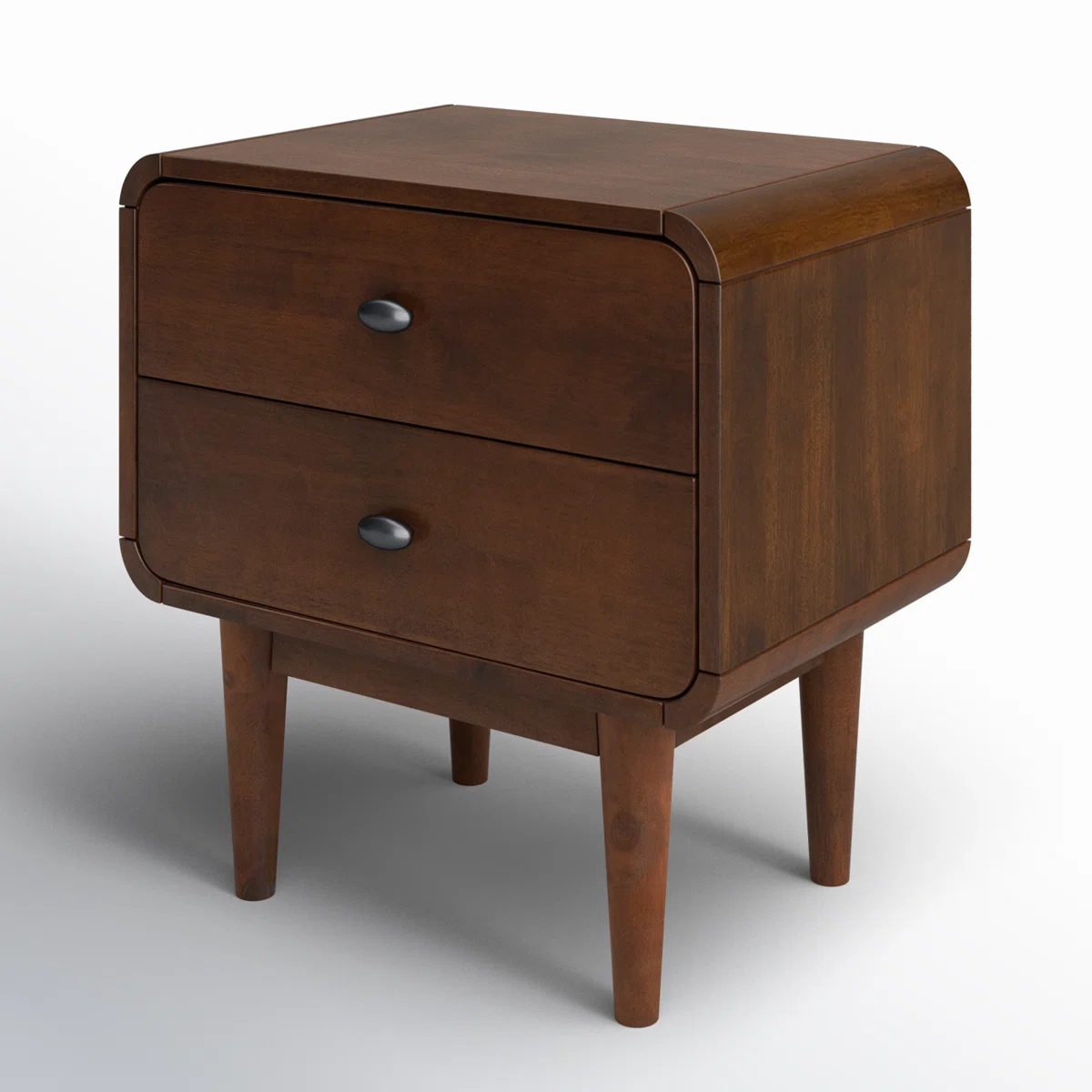 Retro Walnut Curved Bedside Table