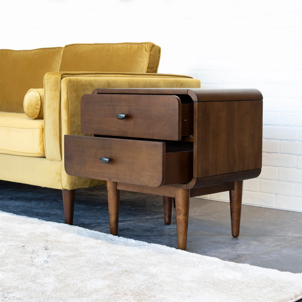 Retro Walnut Curved Bedside Table