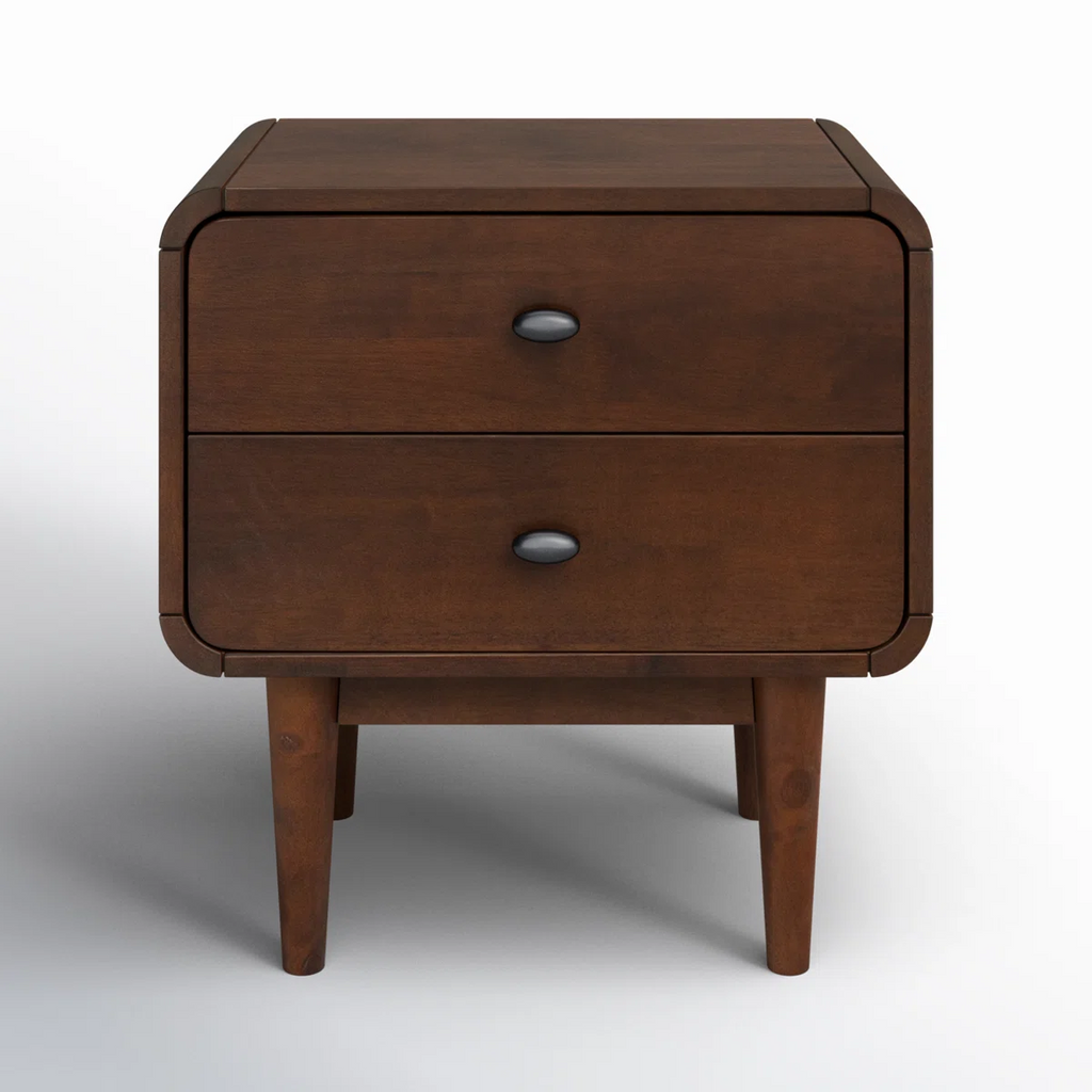 Retro Walnut Curved Bedside Table