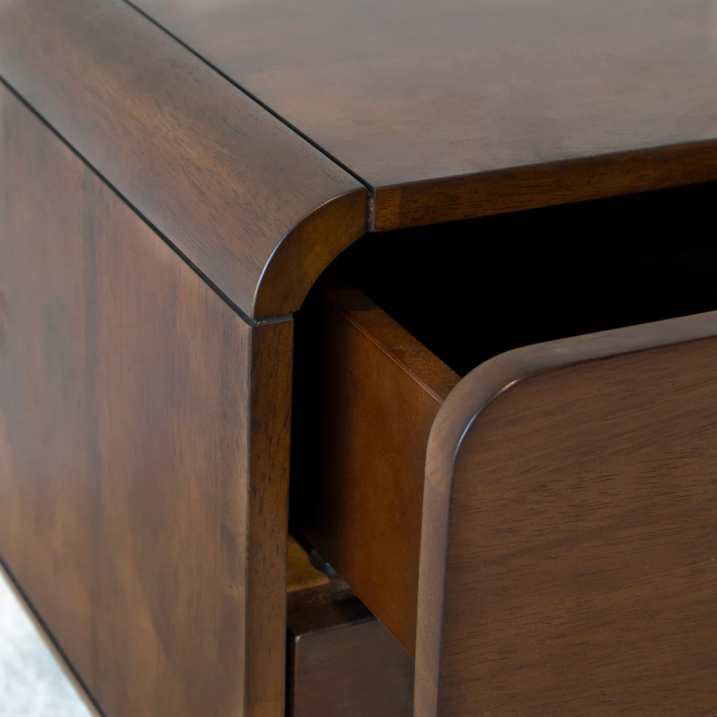 Retro Walnut Curved Bedside Table