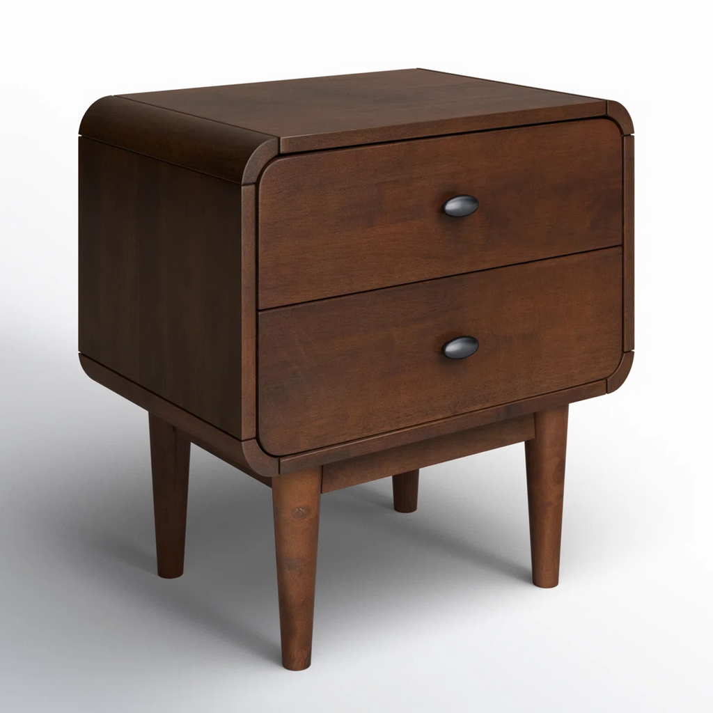 Retro Walnut Curved Bedside Table