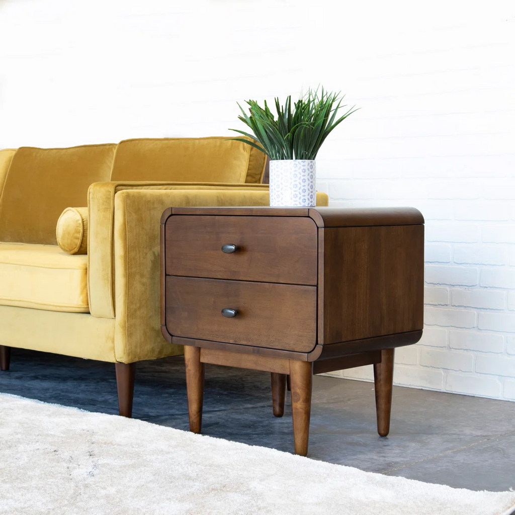 Retro Walnut Curved Bedside Table