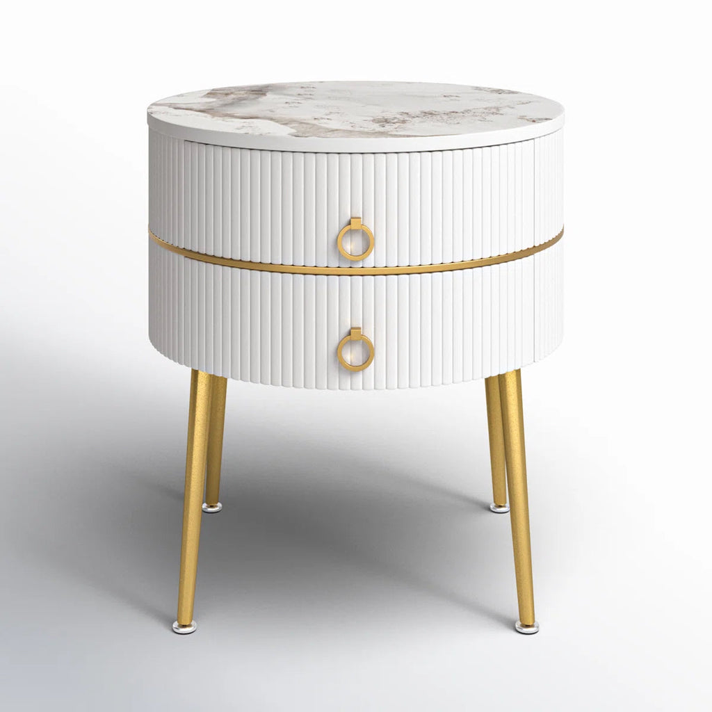 Luxury Round White Bedside Table