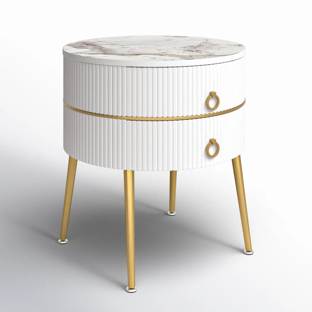 Luxury Round White Bedside Table