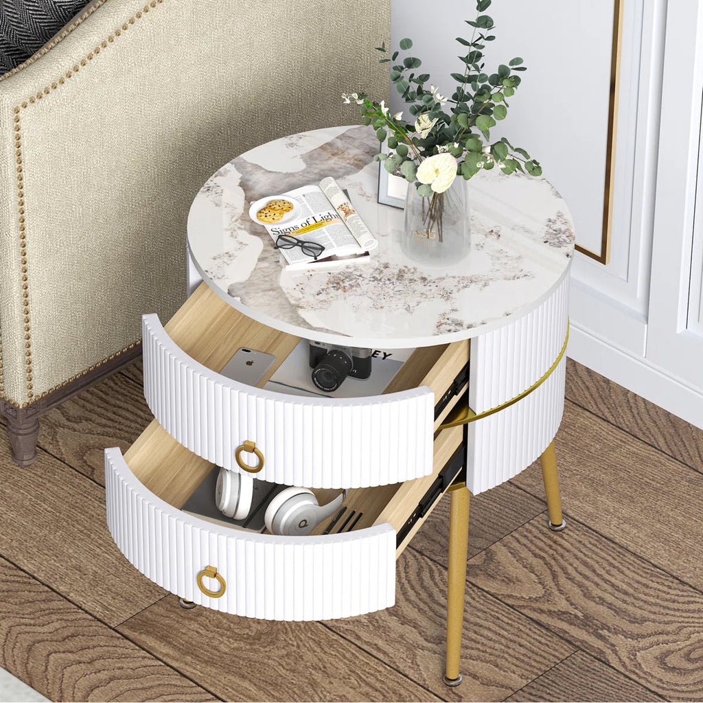 Luxury Round White Bedside Table