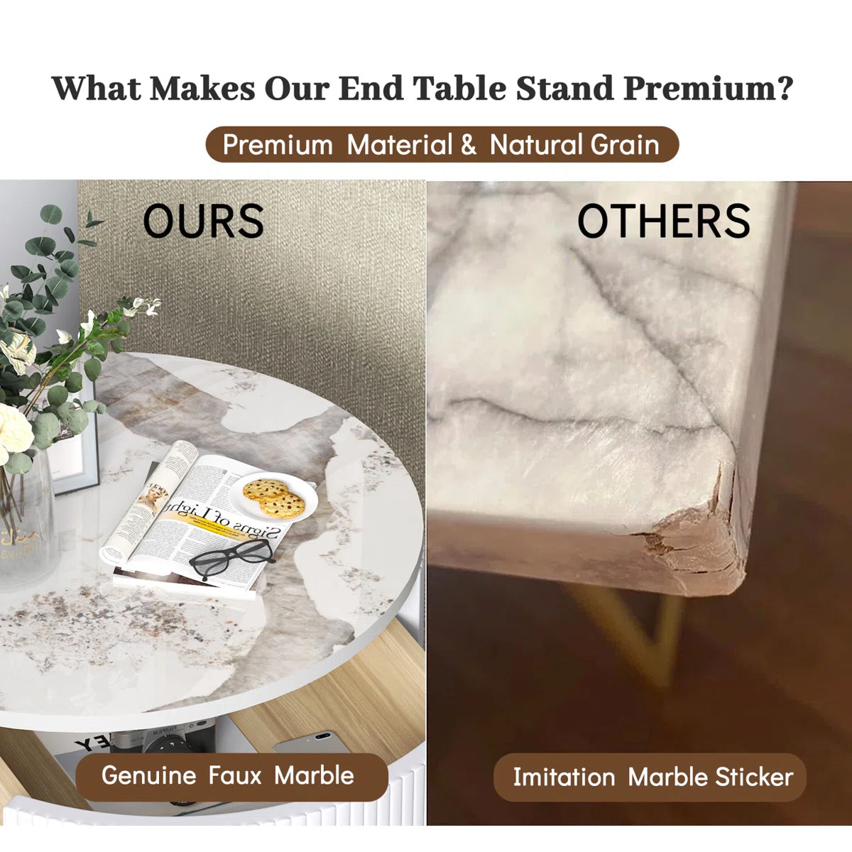 Luxury Round White Bedside Table