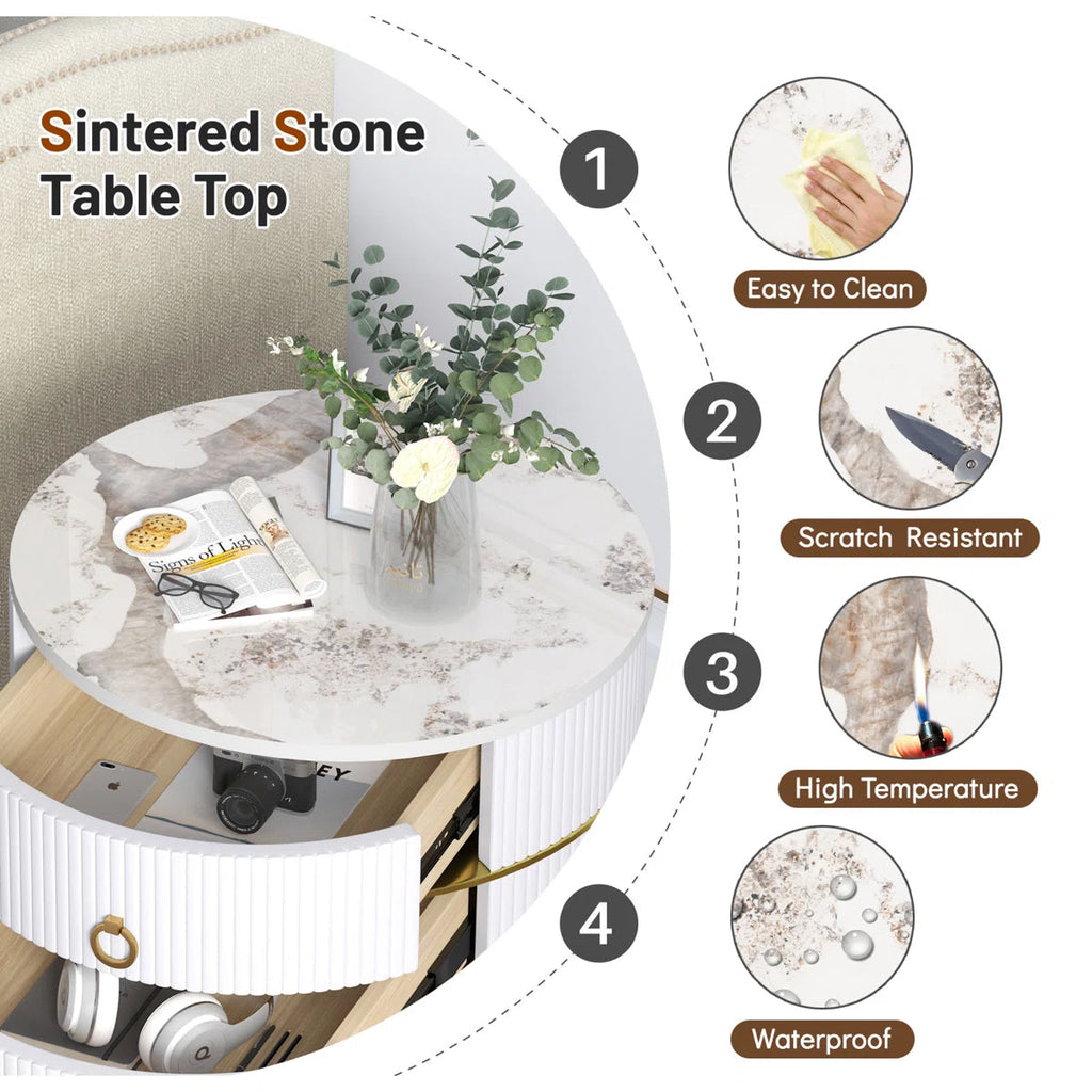 Luxury Round White Bedside Table