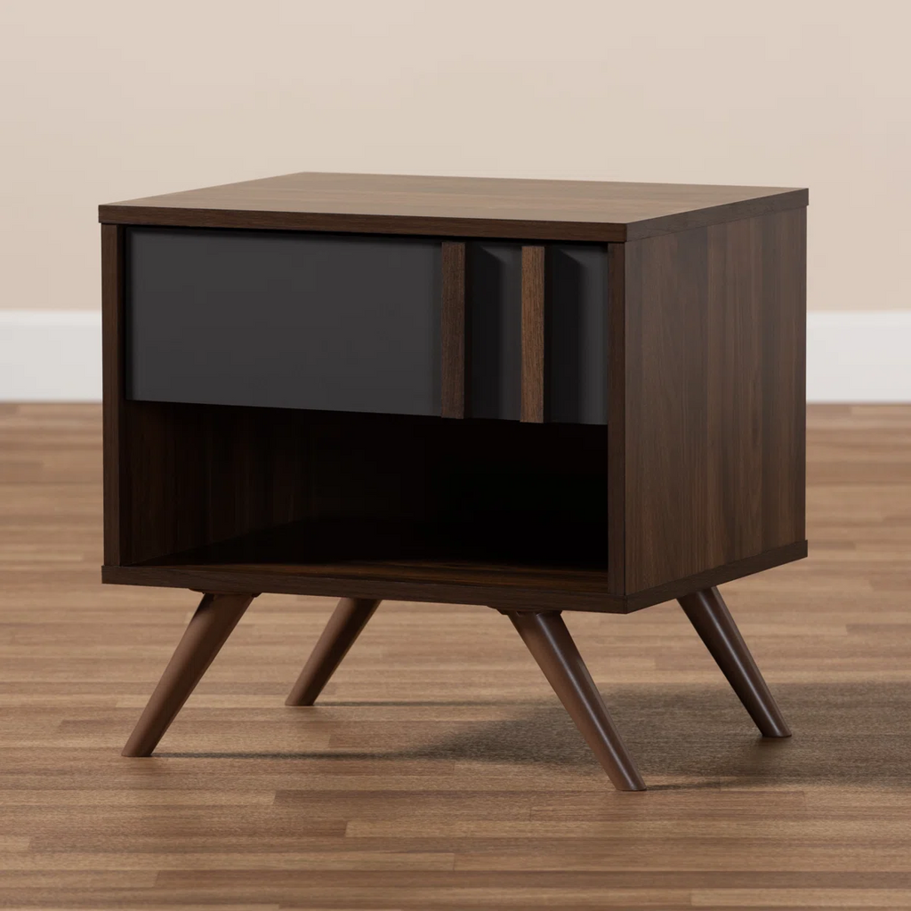Open Shelf Walnut Bedside Table
