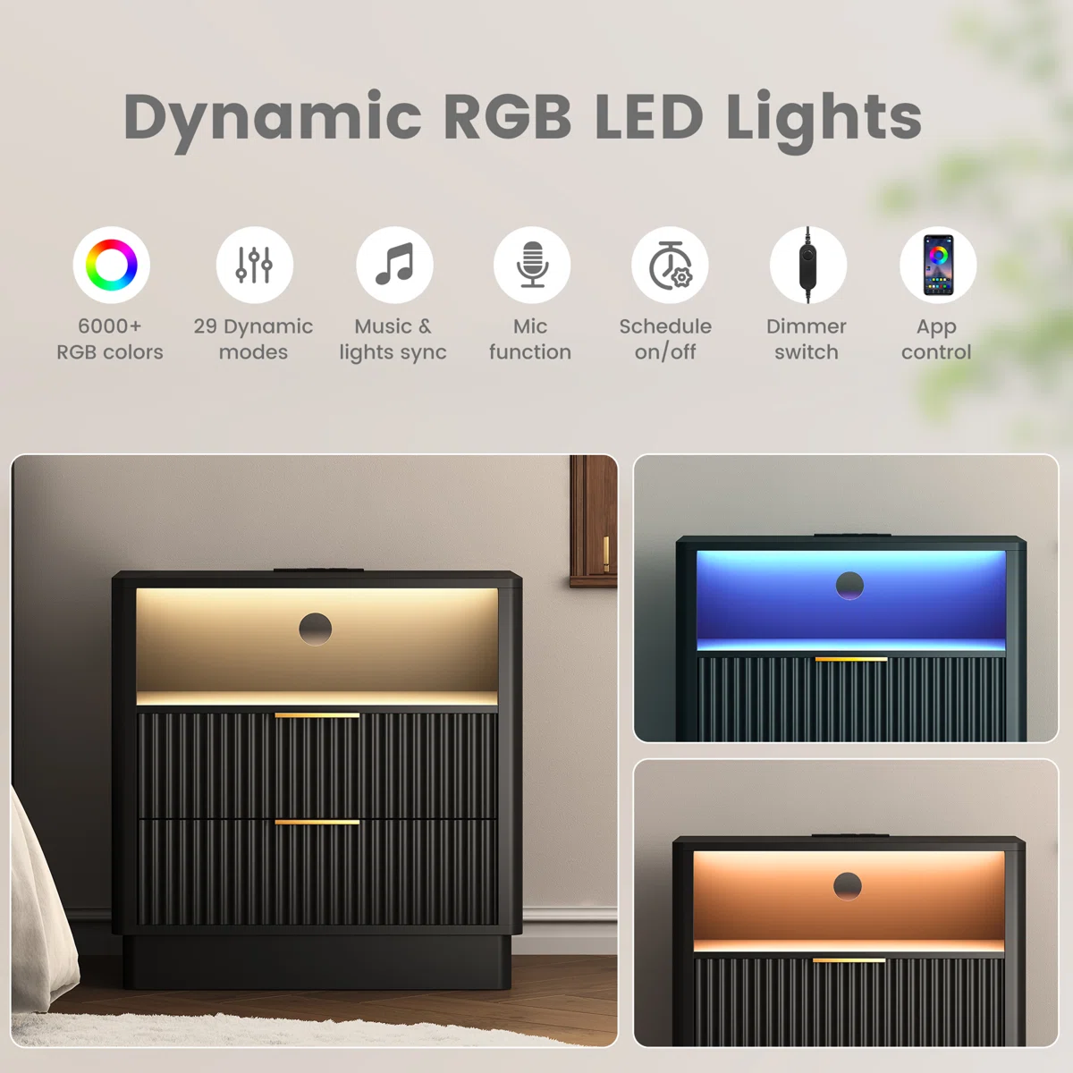 Contemporary LED Cabinet Bedside Table