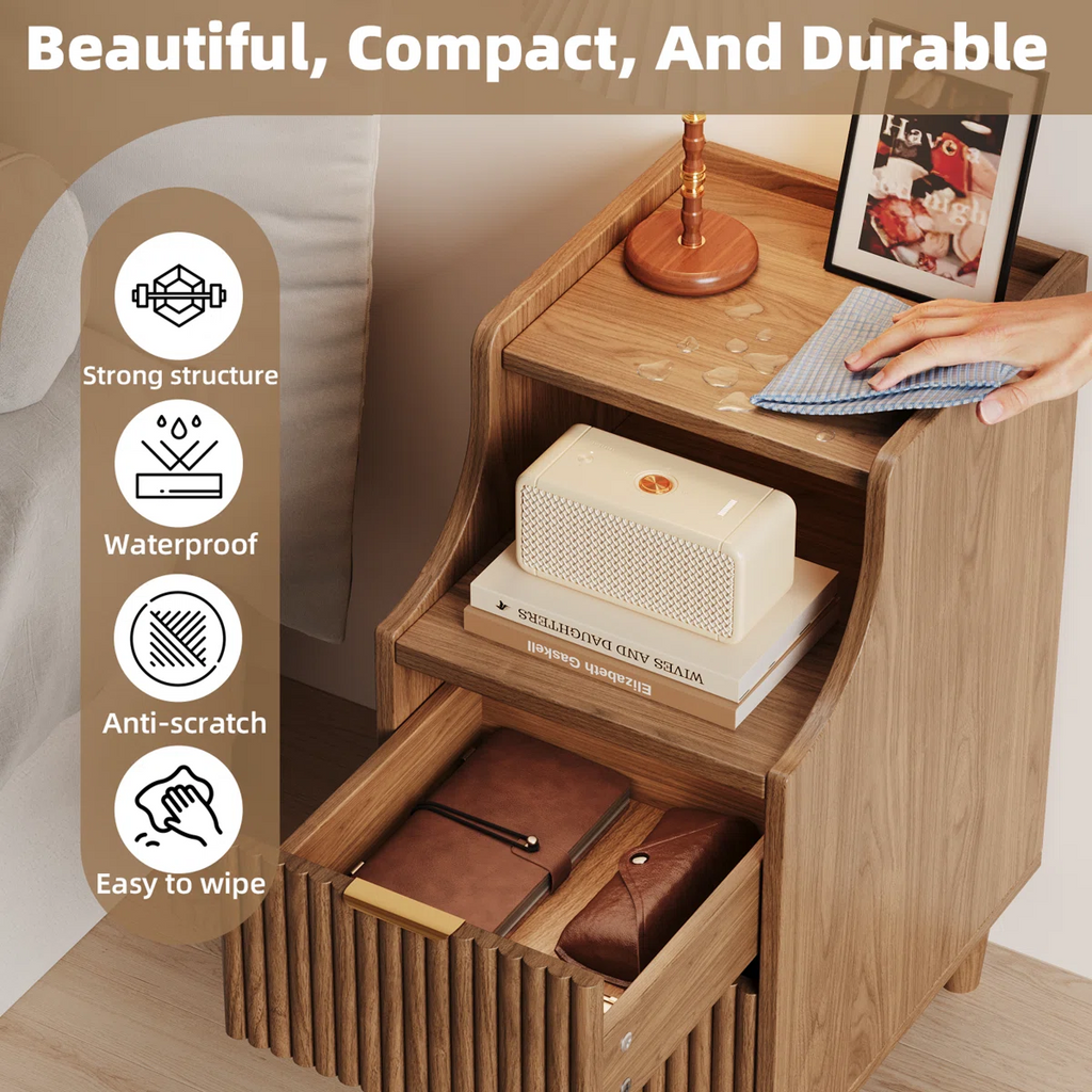 Fluted Storage Bedside Cabinet
