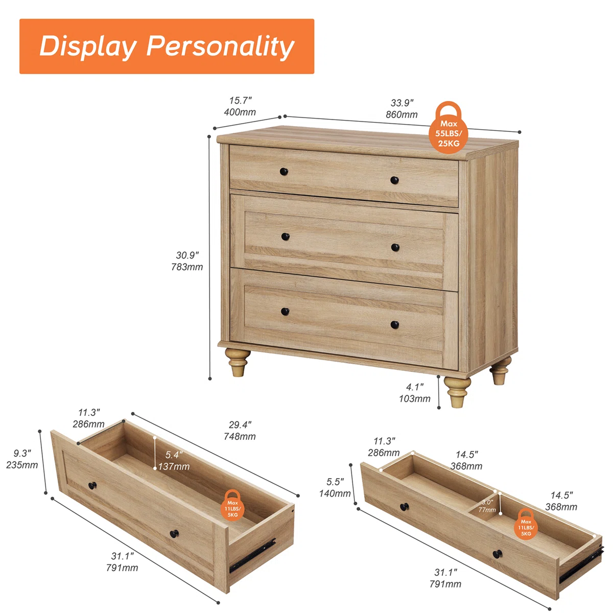 Nira Mid-Century Oak Dresser