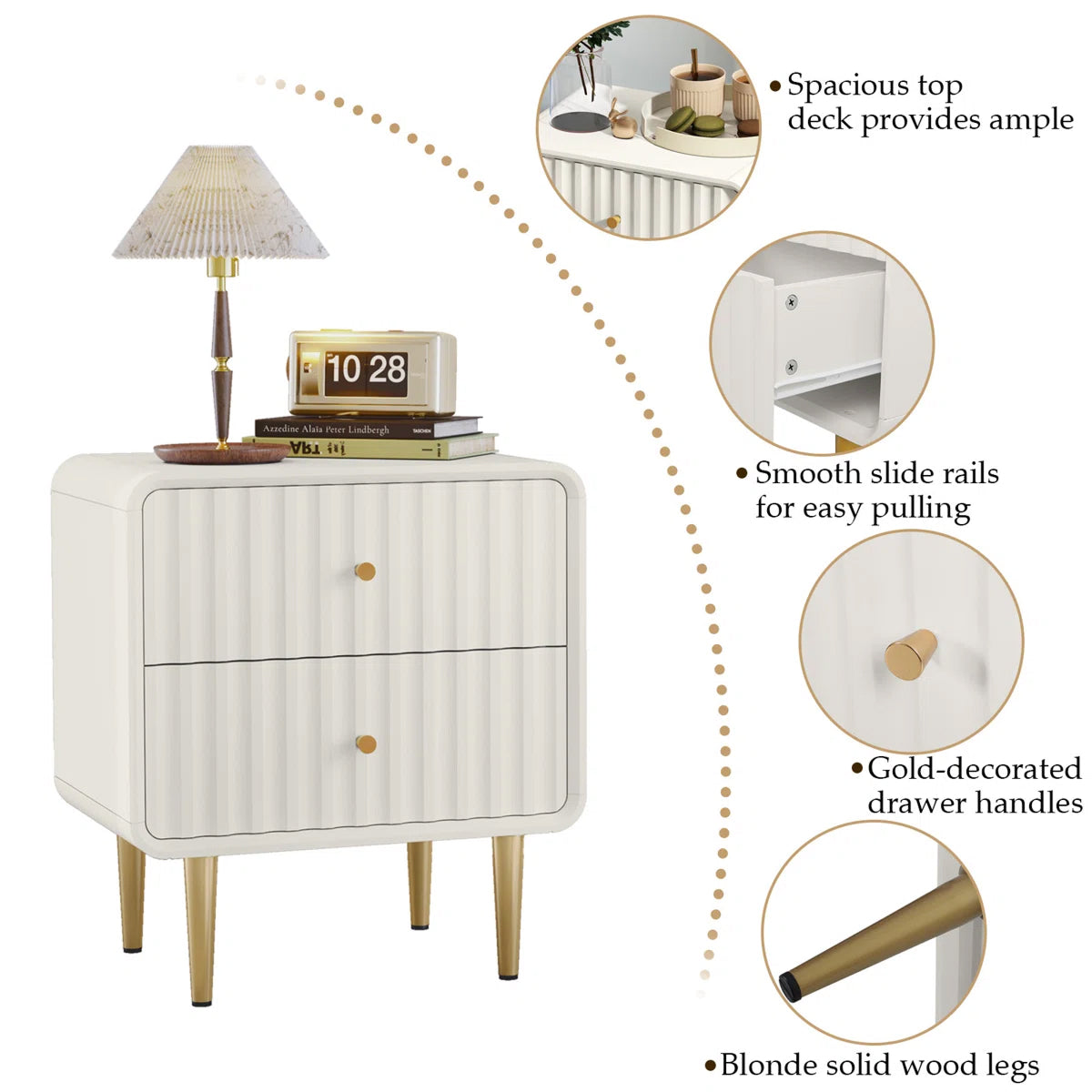 Ivory Gold Luxury Bedside Table