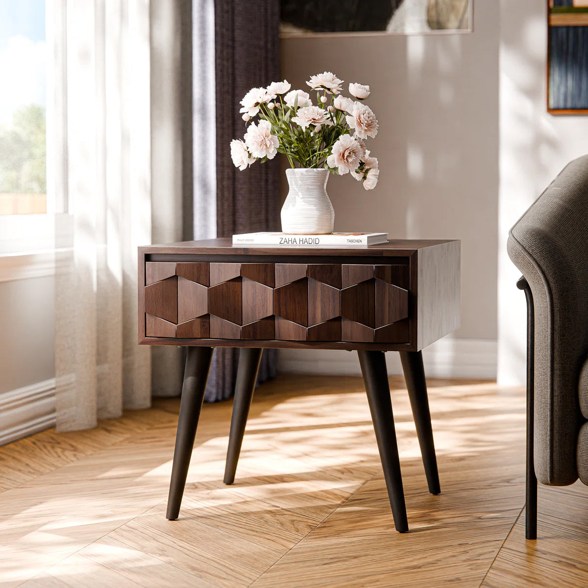 Geometric Cube Bedside Table
