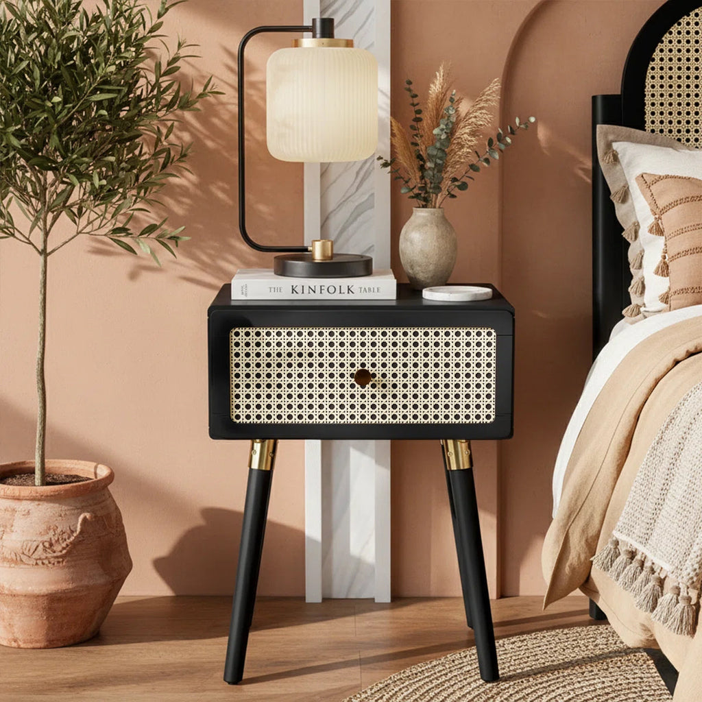 Cane Accent Bedside Table
