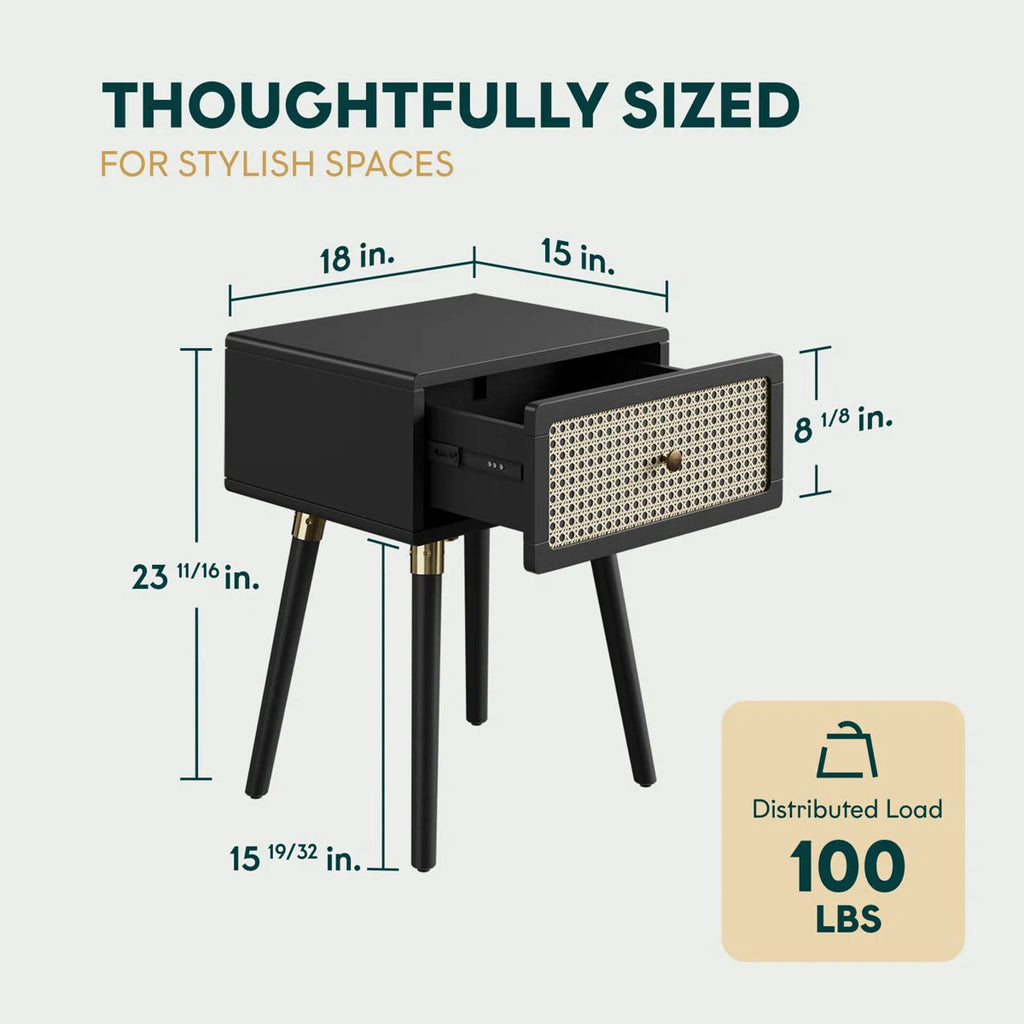 Cane Accent Bedside Table