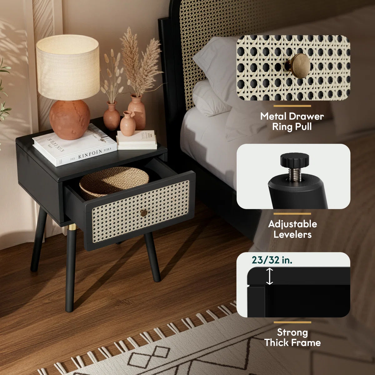 Cane Accent Bedside Table
