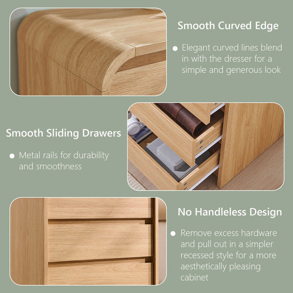 Rounded Oak 3-Drawer Bedside Table